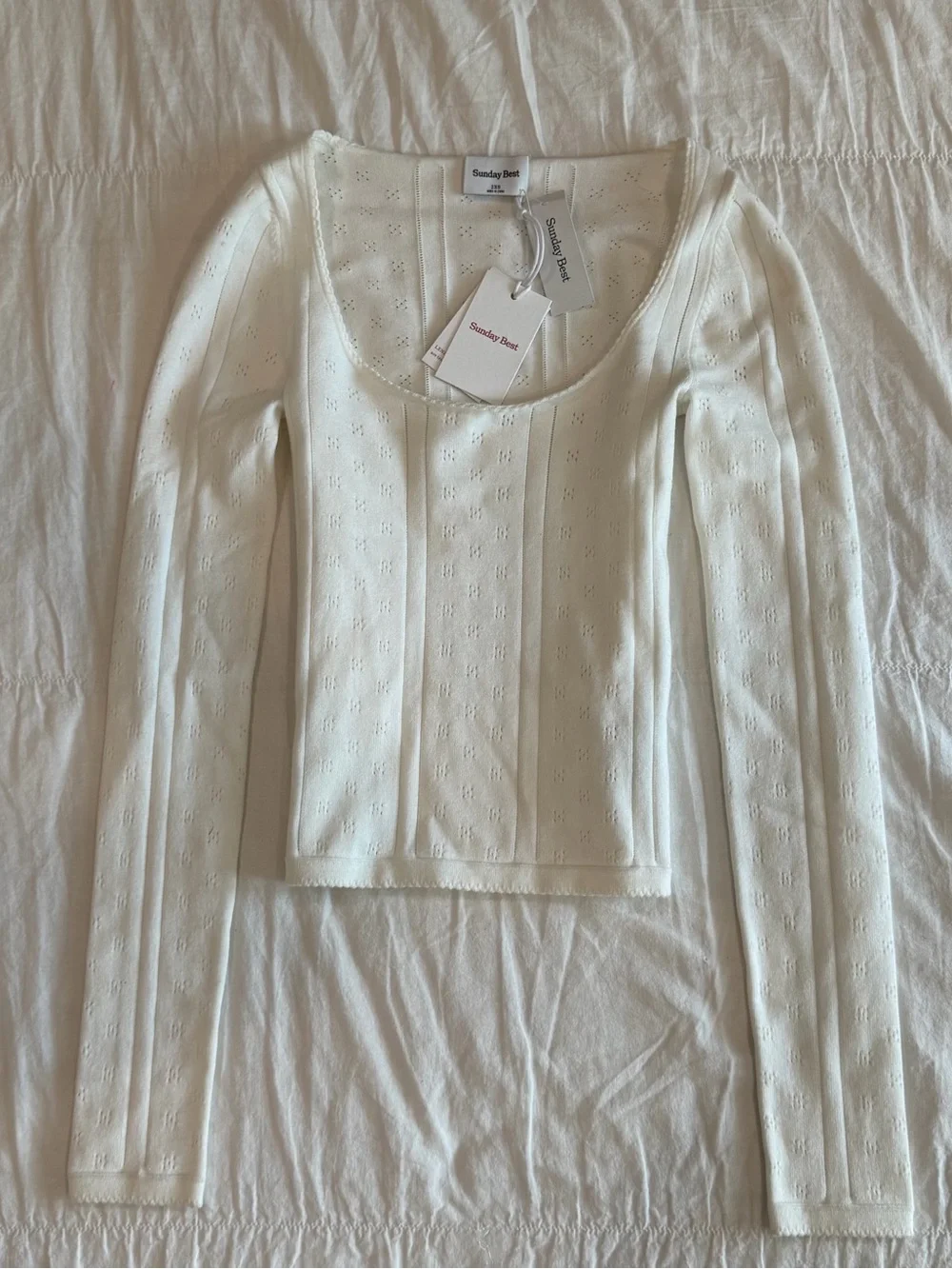 Sunday Best Pointelle Ribbed Long Sleeve Scoop Neck Top